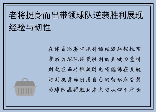 老将挺身而出带领球队逆袭胜利展现经验与韧性