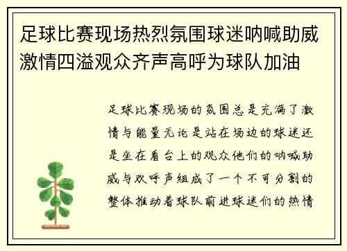 足球比赛现场热烈氛围球迷呐喊助威激情四溢观众齐声高呼为球队加油